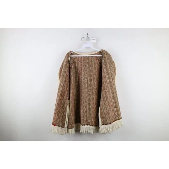 Vtg 60s 70s Mid Century Modern Womens OSFA Rainbow Fringed Sweater Cape Cardigan